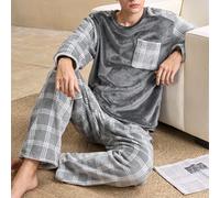 2 pezzi Set di abbigliamento casual e comodo con stampa vintage di monete, in tessuto morbido e soffice, a quadri, adatto per uomo da indossare dentro o fuori, per autunno/inverno L,M,S,XLquadriFlanel