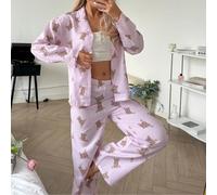 2 pezzi Set di abbigliamento da casa donna, composto da top manica lunga con stampa orsetto e pantaloni in vita elastica, abbigliamento casual e carino, adatto per autunno e inverno L,M,S,XL,XS,XXL,XX
