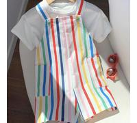 2 pezzi Set di abbigliamento per bambini maschi autunno/inverno, salopette a righe colorate, tutine comode e versatili casual adatte per tutti gli usi, ideali per interni, scuola, uso quotidiano, spor