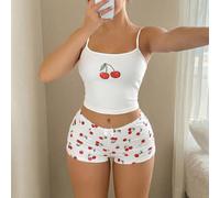 2 pezzi Set di abbigliamento sexy e d'avanguardia aderente con stampa di cervi per donne, include mini shorts a vita super bassa con fiocco e stampa di cervi, adatto per pigiama, uso quotidiano e usci