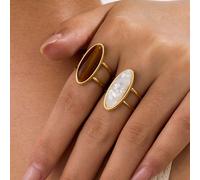 2 pezzi Set di anelli aperti in acciaio inossidabile dorato a forma di rombo con pietre in resina bianca e marrone, adatti per la decorazione quotidiana o come regalo per le donne, possono anche esser