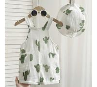 2 pezzi Set di bavaglino e cappello con stampa di cactus e piante tropicali per neonato maschio in estate, tuta intera in cotone bianco, outfit casual da vacanza per neonato 6-9M,9-12M,12-18M,18-24M,2