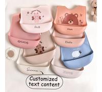 2 pezzi/set di bavette per neonati personalizzate in silicone, con motivi di coniglio, ape, orso, pecora, morbide, regolabili, impermeabili, anti-sporco e anti-perdite, regalo personalizzato per bimbi