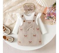 2 pezzi Set di body a maniche lunghe e gonna con bretelle per neonata/bambina piccola, minimalista e comodo, leggero per primavera/autunno 6-9M,9-12M,12-18M,1-3M,3-6MAnimale,PianteVelluto a coste,Tess