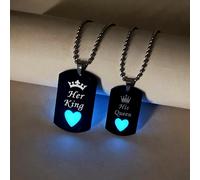 2 pezzi/set di braccialetti abbinati per coppie, con corona, cuore e amore, che brillano al buio, con ciondoli a catena in acciaio inossidabile con lettere "IL SUO RE E LA SUA REGINA", regalo di San V
