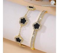 2 pezzi Set di braccialetti/bangles con fiore a 5 petali in zirconia, regalo unico e alla moda, ottimo regalo per la fidanzata per il compleanno, appuntamento o San Valentino Rame