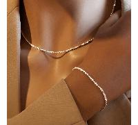 2 pezzi Set di braccialetto e collana elegante e minimalista con catena scintillante e stelle, versatile per uso casual e da festa per le donne Tagli UnicaRame