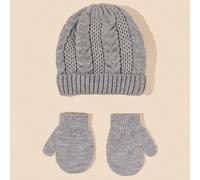 2 pezzi Set di cappello e guanti lavorati a maglia per bambini, 1 cappello e 1 paio di guanti, design a fiore intrecciato 0-6M,6-12M,12-18M,18-24MColore unicoAcrilica