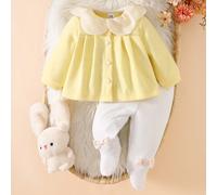 2 pezzi Set di cappotto in lana e leggings per bambine, completo autunnale carino in giallo pastello con colletto Peter Pan, abbigliamento per neonati e bambini piccoli, adatto per coordinati di famig