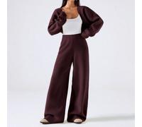 2 pezzi Set di cardigan e pantaloni casual minimalisti da donna in tinta unita, completo bordeaux adatto per uscite, ritorno a scuola, laurea, streetwear e stile di Stoccolma, autunno/inverno L,M,S,XS