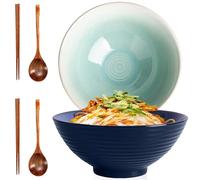 2 Pezzi Set di Ciotole Ramen 1200ml con Cucchiai e Bacchette, Ciotola in Ceramica Grande per Zuppa, Stoviglie Insalata Giapponese, Bowl Noodle Lavastoviglie per Pho, Pasta, Cereali,Asiatici Udon,Snack