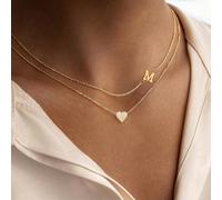 2 pezzi Set di collane con pendente a forma di cuore e lettera, catena in acciaio inossidabile, per donna L,M,S,H,A,T,O,B,C,D,E,F,G,I,J,K,N,P,R,V,W,Y,ZAcciaio inossidabile