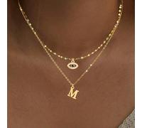 2 pezzi Set di collane minimaliste con pendente a lettera e occhio, catena in acciaio inossidabile dorato a forma di labbra per donne L,M,S,H,A,T,O,B,C,D,E,F,G,I,J,K,N,P,R,V,W,Y,ZAcciaio inossidabile