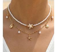 2 pezzi Set di collane pendenti con conchiglia e stella marina, stile vacanza al mare, collana a tema marino per ragazze vetro