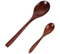 2 Pezzi Set di Due Cucchiai in Legno Massello Riutilizzabili | Misure Grandi e Piccole, Uso in Casa o Hotel, Robusti e Versatili, Legno Naturale per Servizio