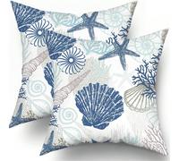 2 pezzi Set di federe a tema oceano e costiero, federe a tema oceano blu con decorazioni di conchiglie e stelle marine, federe quadrate per camera da letto e divano, stampate su un lato, senza imbotti
