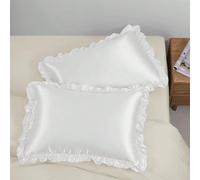 2 pezzi Set di federe in raso di seta premium con pizzo, morbide e traspiranti, senza pieghe, migliori per capelli e pelle durante il sonno, federe senza imbottitura. Per biancheria da letto domestica