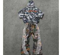 2 pezzi Set di felpa con cappuccio e pantaloni casual e ampi per ragazzo pre-adolescente, con grafica della Statua della Libertà, fiamme e fiamme nere, adatto per autunno/inverno 8Y,9Y,10Y,11Y,12YLett