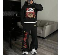 2 pezzi Set di felpa con cappuccio e pantaloni della tuta con ritratto di uomo dai capelli rossi e slogan di Los Angeles, stile streetwear, adatto per autunno e inverno L,M,S,XL,XXLGrafico,LettereTess
