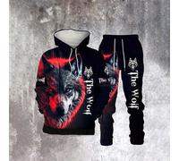 2 pezzi Set di felpa con cappuccio e pantaloni della tuta con stampa "The Wolf" da uomo, moda casual per autunno/inverno L,M,S,XL,XXLHalloweenPoliestere