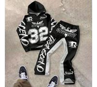 2 pezzi Set di felpa con cappuccio e pantaloni della tuta per ragazzi - "Beyond Limits 32" Aquila audace Streetwear | Outfit motivazionale per autunno/inverno per adolescenti e pre-adolescenti, vestib