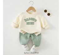 2 pezzi Set di felpa girocollo a maniche lunghe con stampa di lettere e pantaloni jogger in vita elastica per bambino 6-9M,9-12M,12-18M,18-24M,2-3YLettereTessuto