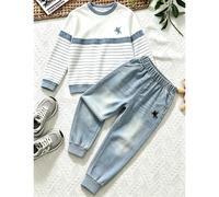 2 pezzi Set di felpa girocollo e pantaloni della tuta con stampa grafica cool e righe personalizzate, adatto per feste di vacanza, primavera/autunno/inverno, casual e comodo, prima scelta per l'autunn