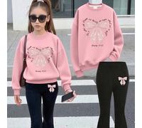 2 pezzi Set di felpe con cappuccio a maniche lunghe con stampa di fiocchi e slogan, morbido e carino, per ragazze adolescenti, moda adolescenziale per gite al lago, estate-autunno 6Y,7Y,8Y,9Y,10Y,4Y,5