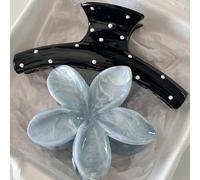 2 pezzi Set di fermagli per capelli con motivo floreale blu lucido e puntini neri, eleganti e semplici, accessori per capelli in plastica leggeri, adatti per donne, uso quotidiano, feste, viaggi, docc