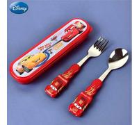 2 pezzi Set di forchetta e cucchiaio a tema Disney Cars, set di posate con bacchette, set di stoviglie per adolescenti, regalo per food court, sogno di corse, fulmine veloce, materiale in PP, complean