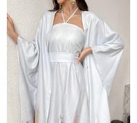 2 pezzi Set di Giacca a Campana con Stampa Floreale e Vestito Senza Maniche a Collo Alto per Donne L,M,S,XLFloreale,Grafico,PianteTessuto intrecciato