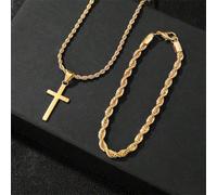 2 pezzi Set di gioielli minimalisti casual a croce per uomo - Collana e bracciale di moda, accessorio versatile per uomo per la scuola Oro 2 pezzi/set,Argento 2 pezzi/set,collana con pendente a croce 