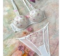 2 pezzi Set di lingerie da donna, reggiseno balconetto con ricamo floreale romantico, fresco, delicato e dolce, con ferretto, coppe 1/2, spalline regolabili e fiocco, colori rosa e bianco L,M,S,XLPian