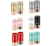 2 pezzi Set di Macinasale e Macinanpepe, include bottiglia di sale in vetro trasparente, bottiglie per sale e pepe in metallo facili da pulire, barattoli per condimenti, scatola per conservare condime