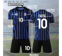 2 pezzi Set di maglia da calcio personalizzata stile INT stagione 2526 per uomo - Numero, nome della squadra e logo della squadra personalizzabili, maglietta a maniche corte + pantaloncini sportivi L,