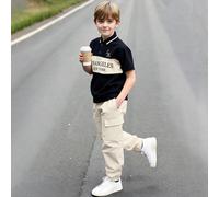 2 pezzi Set di maglietta a girocollo a maniche corte con grafica a lettera e pantaloni cargo in vita elastica casual, comodo e alla moda per ragazzo pre-adolescente, adatto per primavera, estate, autu