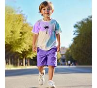 2 pezzi Set di maglietta a maniche corte con stampa di alberi di cocco a batik e pantaloncini casual uniti per ragazzi pre-adolescenti, outfit estivo sportivo e casual 6Y,7Y,8Y,9Y,10Y,4Y,5Y,11Y,12YLet