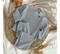 2 pezzi Set di maglietta a maniche lunghe a righe e pantaloni per bambini piccoli, abbigliamento casual per il ritorno a scuola, abbigliamento da casa 6-9M,9-12M,12-18M,18-24M,2-3YA strisceTessuto in 