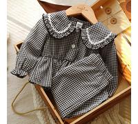 2 pezzi Set di maglietta a maniche lunghe e pantaloni in stile campagnolo per bambine, comodo e alla moda per primavera e autunno, adatto per uscite casual 6-9M,9-12M,12-18M,18-24M,2-3Y,3-6MquadriPoli