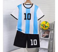 2 pezzi Set di maglietta e pantaloncini sportivi da calcio per ragazzi, con stampa del numero 7 "GOAT", design a blocchi di colore, collo rotondo, maniche corte, adatto per primavera/estate 6Y,8Y,9Y,1