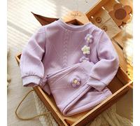 2 pezzi Set di maglietta e pantaloni della tuta in stile campagnolo per bambine, comodo per la stagione di transizione primavera/autunno, alla moda e versatile per l'uso quotidiano 6-9M,9-12M,12-18M,1