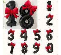 2 pezzi Set di palloncini a fiocco rosso opaco, palloncini neri numerati da 0 a 9 da 40 pollici, adatti per feste di compleanno, decorazioni per anniversari 7,5,9,2,3,4,6,8,1,0Polietilene