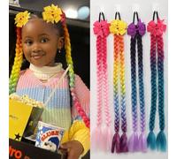 2 pezzi Set di parrucche con treccia arcobaleno e fiocco giallo per travestimento da principessa, per feste di compleanno e occasioni speciali per ragazze Fibra ad alta temperatura