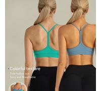 2 pezzi Set di reggiseni sportivi da donna, reggiseno da yoga con spalline rimovibili e imbottitura, stile minimalista con schiena a racer back L,M,S,XL,XSColore unicoTessuto