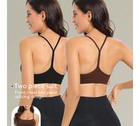 2 pezzi Set di reggiseni sportivi da donna, reggiseno da yoga con spalline rimovibili e imbottitura, stile minimalista e schiena a racer L,M,S,XL,XSColore unicoTessuto