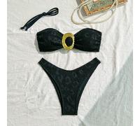 2 pezzi Set di reggiseno bralette minimalista e slip a V, decorato in metallo, per la primavera L,M,S,XLFloreale,Colore unicoTessuto