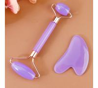 2 pezzi Set di rulli da massaggio in resina - Rullo da massaggio a doppia testina + Tavoletta Gua Sha per massaggio, massaggio di occhi e viso, strumenti per massaggio facciale, confezione in busta AB