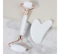 2 pezzi Set di rulli da massaggio in resina - Rullo da massaggio a doppia testina + Tavoletta Gua Sha per massaggio, massaggio di occhi e viso, strumenti per massaggio facciale, confezione in busta AB