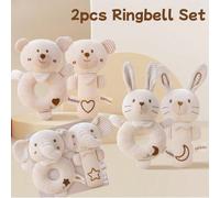 2 pezzi Set di sonagli e ciucci in stile nordico, giocattolo da masticare e peluche per neonati, adatto come regalo per neonati 2 pezzi orso (bastone + anello da mano a forma di O),2 pezzi elefante (b