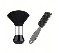 2 pezzi Set di spazzole per capelli da barbiere nere - Spazzola morbida premium da uomo per rasatura & strumento di pulizia per make-up da salone con manico in ABS nero - Setole in nylon per uno styli